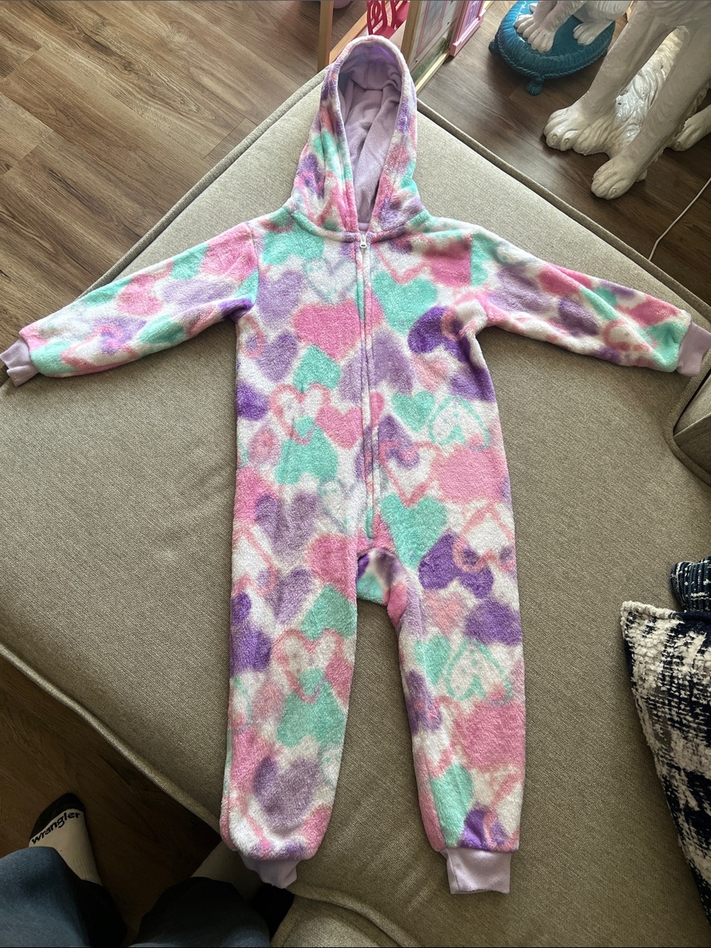 The Children's Place Pastel Heart Hooded Fleece One-Piece - Pink Mint Purple